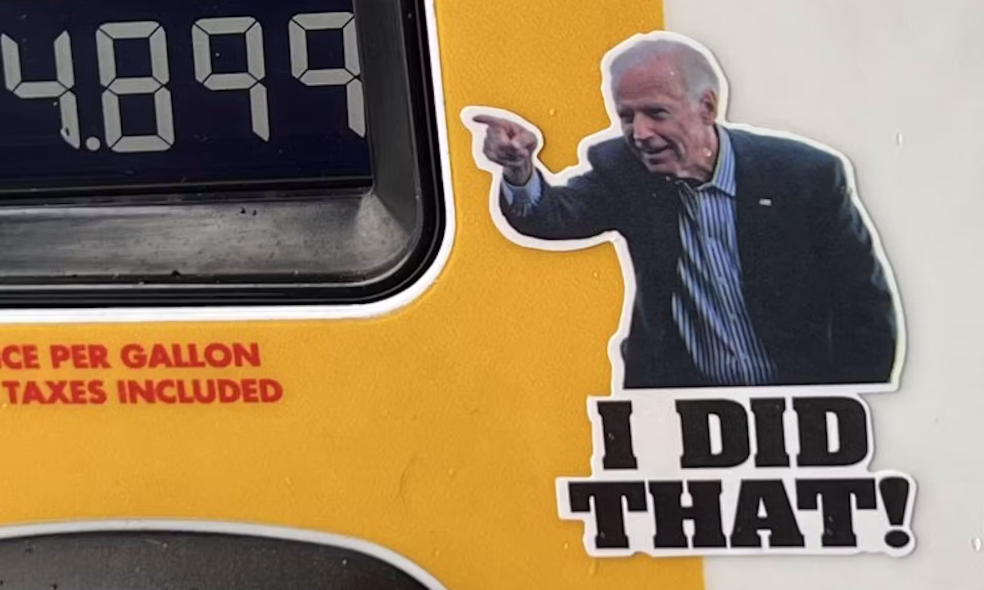 Joe Biden sticker pointing at gas price